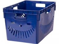 Ящик п/э 600x400x340 перфорированный, синий, для доставки продуктов